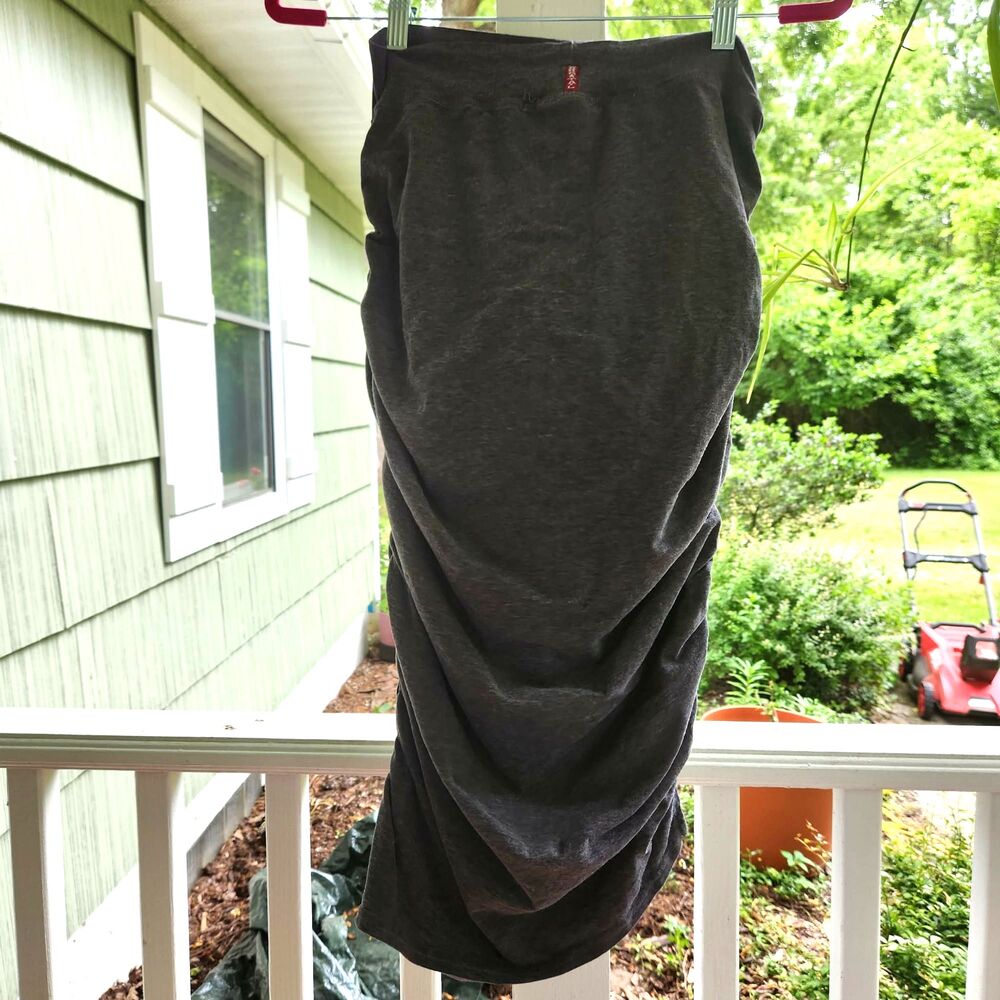 Hardtail Grey Yoga Skirt, Ruched Side, midi skirt to mini strapless dress